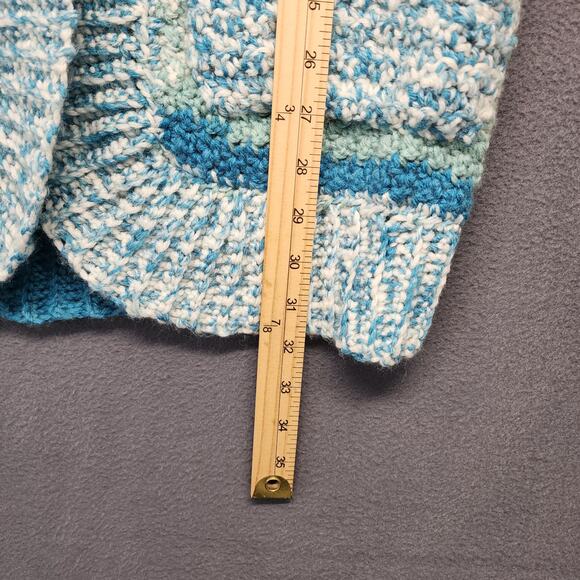 Womens Handmade Open Front Cardigan Large Blue Striped Pockets Long Line - Picture 5 of 15